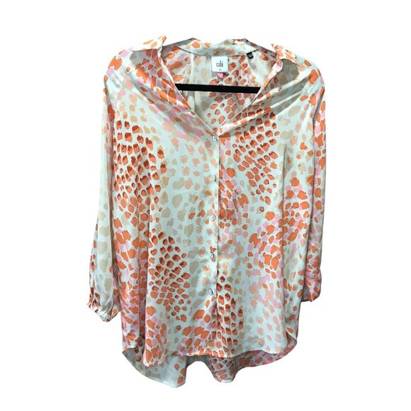 Cabi Cream off White Orange Pattern Button down 3/4 Length Sleeve Women Shirt XS - Picture 2 of 5